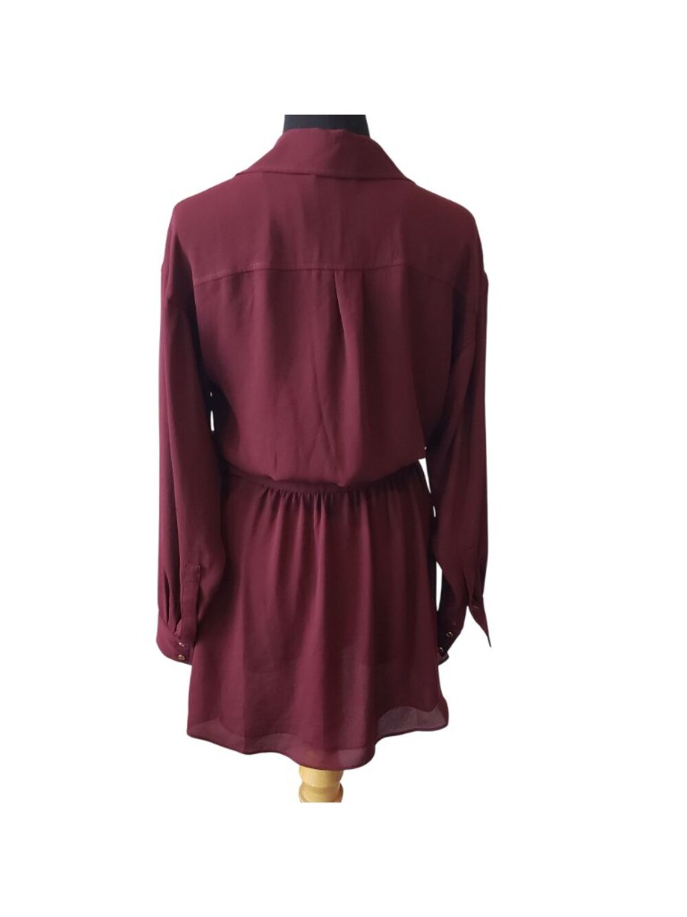 Ramy Brook Burgundy Long Sleeve Mini Wrap Dress Fall Red Wine Shirt Dress - Picture 5 of 13